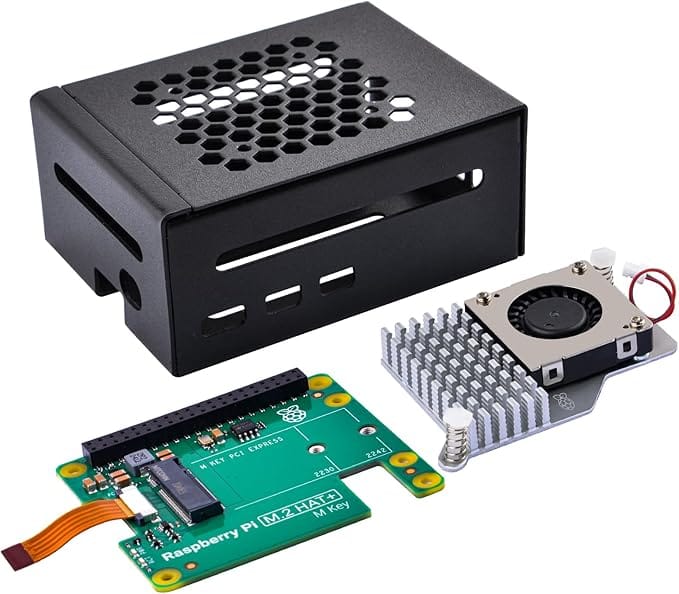 Raspberry Pi 5用メタルケース、公式Raspberry Pi M.2 HAT+およびアクティブクーラー付き、M.2 SSD 2230/2242をサポート